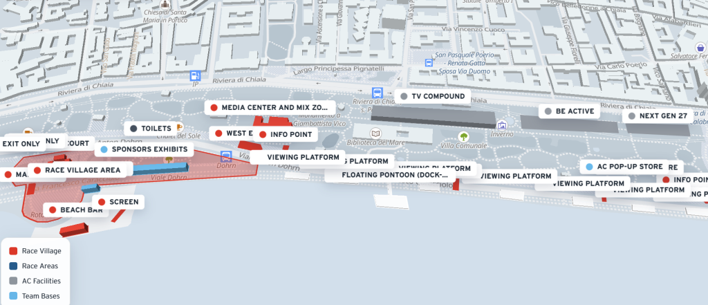 America's Cup Nápoles 2026: guía completa de la Preliminary Regatta Mapa Race village Napoli ac38